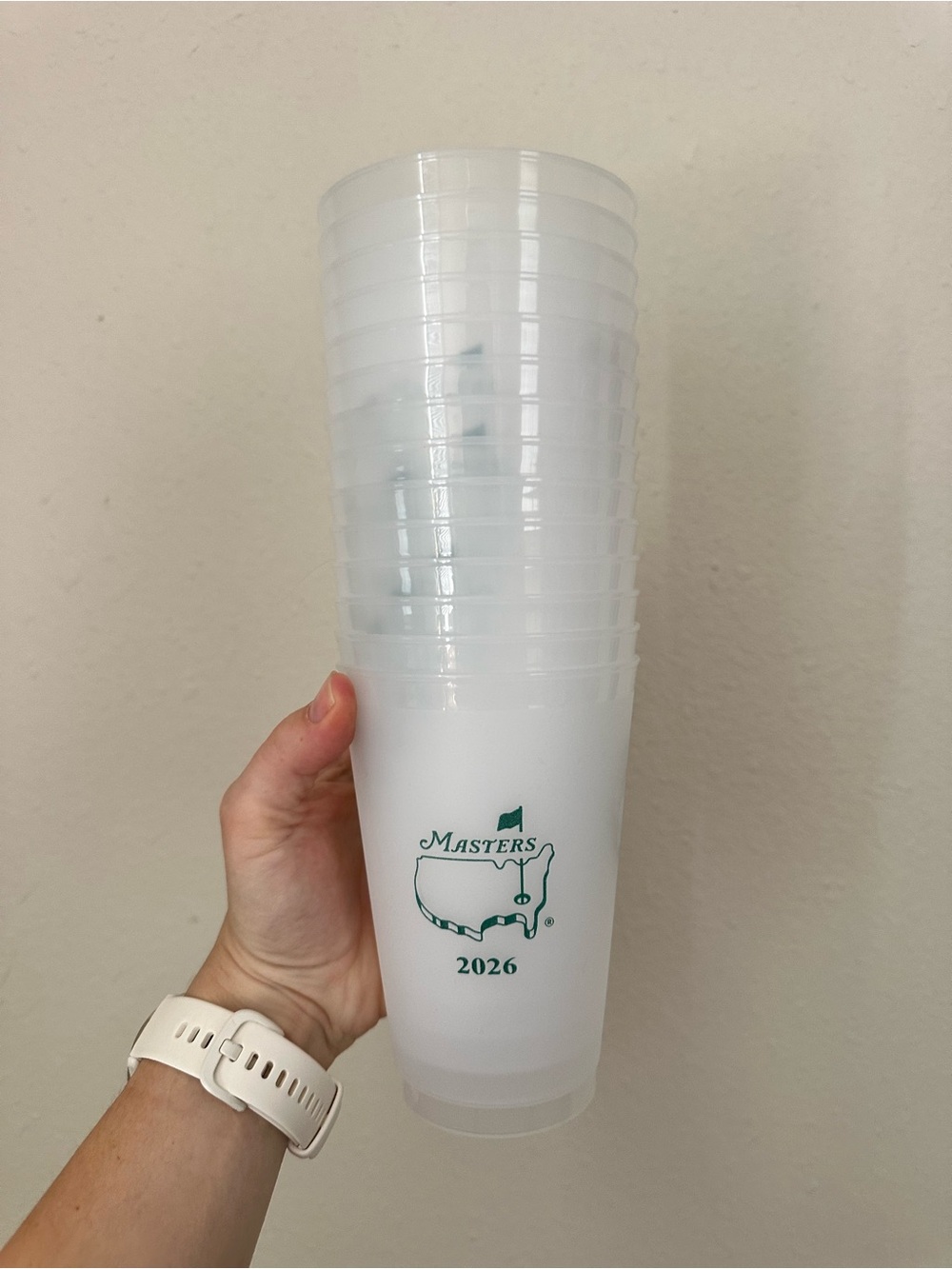 Masters White Plastic Event Cup with Green Logo (14)